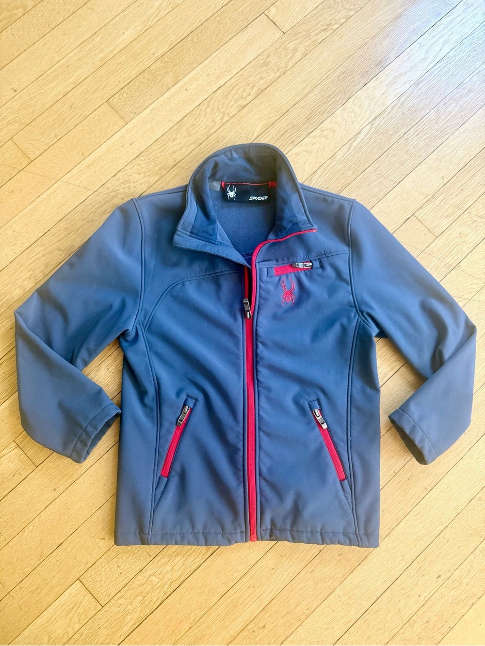 Spyder Boys Grey Jacket Ski with Red Trim Size Medium 10-12